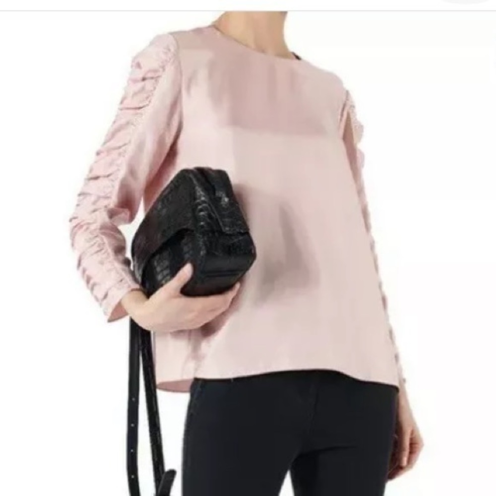 TIBI Blush Mendini Twill Shirred Sleeve Blouse